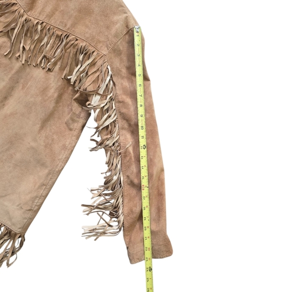 Marlboro Miles Gear Vintage 90s Tan Suede Leather XL Fringe Jacket Satin Lined - Picture 6 of 11